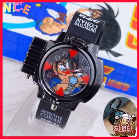 Đồng hồ trẻ em Edogawa Conan - Đồng hồ thời trang manga có đèn laser và kính lúp cho fan thám tử, quà tặng độc đáo cho trẻ em