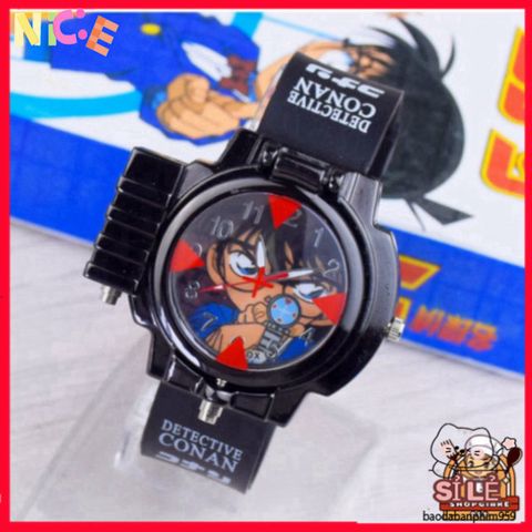 Đồng hồ trẻ em Edogawa Conan - Đồng hồ thời trang manga có đèn laser và kính lúp cho fan thám tử, quà tặng độc đáo cho trẻ em