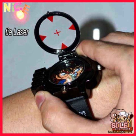 Đồng hồ trẻ em Edogawa Conan - Đồng hồ thời trang manga có đèn laser và kính lúp cho fan thám tử, quà tặng độc đáo cho trẻ em