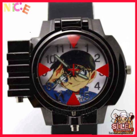 Đồng hồ trẻ em Edogawa Conan - Đồng hồ thời trang manga có đèn laser và kính lúp cho fan thám tử, quà tặng độc đáo cho trẻ em
