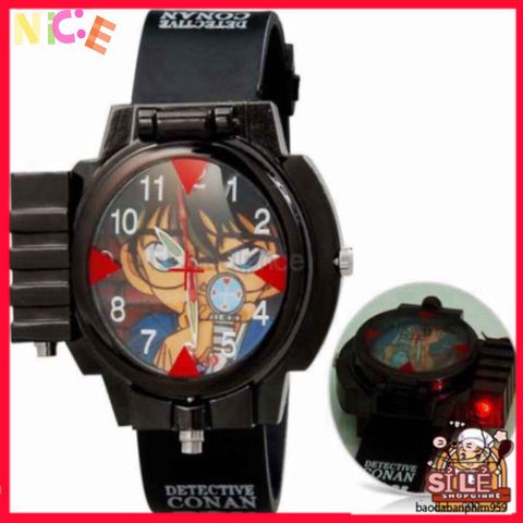 Đồng hồ trẻ em Edogawa Conan - Đồng hồ thời trang manga có đèn laser và kính lúp cho fan thám tử, quà tặng độc đáo cho trẻ em
