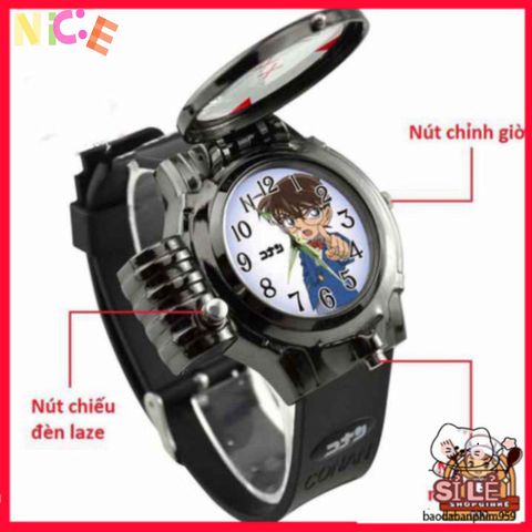 Đồng hồ trẻ em Edogawa Conan - Đồng hồ thời trang manga có đèn laser và kính lúp cho fan thám tử, quà tặng độc đáo cho trẻ em