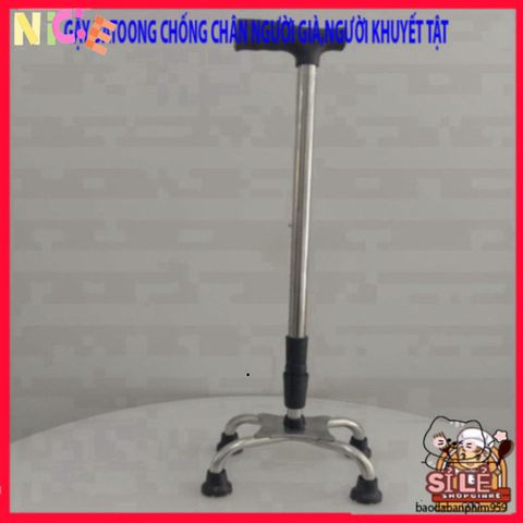 Gậy Tập Đi 4 Chân INOX Điều Chỉnh Chiều Cao - Dụng Cụ Hỗ Trợ Di Chuyển An Toàn, Bền Bỉ Cho Người Già và Người Khuyết Tật