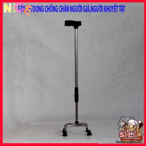 Gậy Tập Đi 4 Chân INOX Điều Chỉnh Chiều Cao - Dụng Cụ Hỗ Trợ Di Chuyển An Toàn, Bền Bỉ Cho Người Già và Người Khuyết Tật