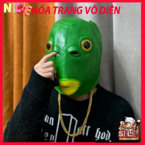 Mặt Nạ Silicone Xanh Hình Cá - Mặt Nạ Hóa Trang Vui Nhộn Cho Tiệc Halloween & Giáng Sinh, An Toàn và Độc Đáo