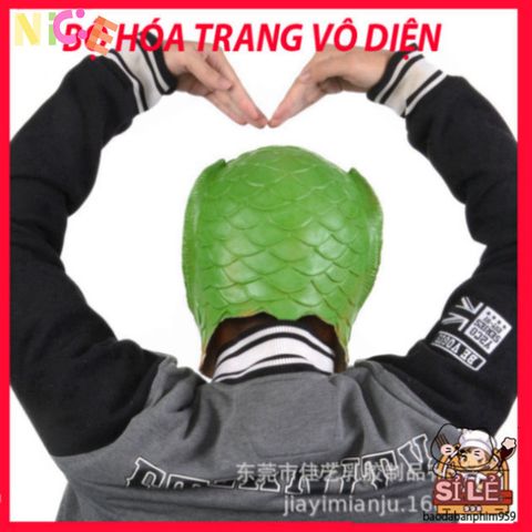 Mặt Nạ Silicone Xanh Hình Cá - Mặt Nạ Hóa Trang Vui Nhộn Cho Tiệc Halloween & Giáng Sinh, An Toàn và Độc Đáo
