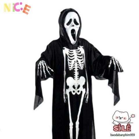 Áo xương Halloween với mặt nạ – Trang phục cosplay Thần Chết Scream đầy bí ẩn cho bữa tiệc ma quái