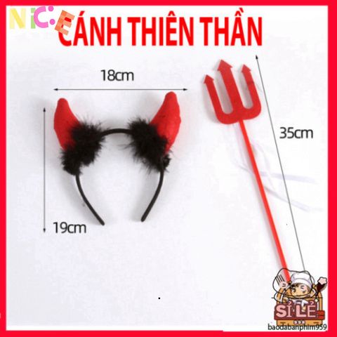 Bộ 3 Phụ Kiện Halloween - Cánh Đen Huyền Ảo và Đũa Phép Lông Quỷ Kỳ Diệu cho Trẻ Em - Trang Phục Tiệc Độc Đáo