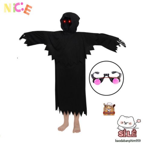 Bộ Trang Phục Thần Chết Halloween cho Người Lớn - Áo Dài, Găng Tay & Mặt Nạ Bí Ẩn (1,65m-1,8m)
