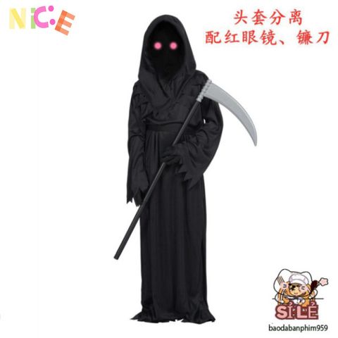 Bộ Trang Phục Thần Chết Halloween cho Người Lớn - Áo Dài, Găng Tay & Mặt Nạ Bí Ẩn (1,65m-1,8m)