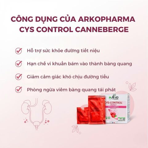 Cys-Control Cranberry Arkopharma 20 Gói - Hỗ Trợ Sức Khỏe Đường Tiết Niệu - Giải Pháp Tự Nhiên Tăng Cường Miễn Dịch