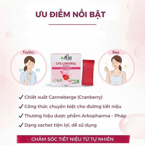 Cys-Control Cranberry Arkopharma 20 Gói - Hỗ Trợ Sức Khỏe Đường Tiết Niệu - Giải Pháp Tự Nhiên Tăng Cường Miễn Dịch