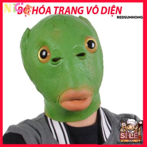 Mặt Nạ Hóa Trang Quái Thú Đầu Cá Màu Xanh Lá cho Tiệc Halloween - Phụ Kiện Cosplay Độc Đáo và Thú Vị