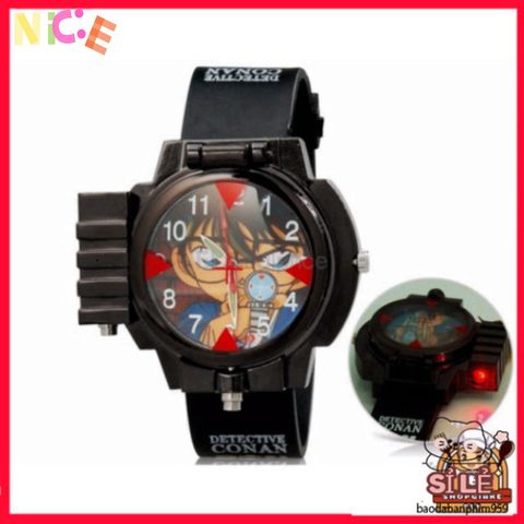 Đồng hồ trẻ em hình thám tử Conan Edogawa - Thiết kế độc đáo với kính lúp và đèn laser, quà tặng hoàn hảo cho fan manga