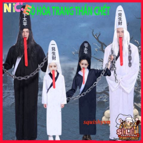 Bộ Trang Phục Halloween Thần Chết Scream - Quái Vật Hắc Bạch Vô Thường Với Áo Choàng, Găng Tay, Kính LED - Ấn Tượng Và Độc Đáo!