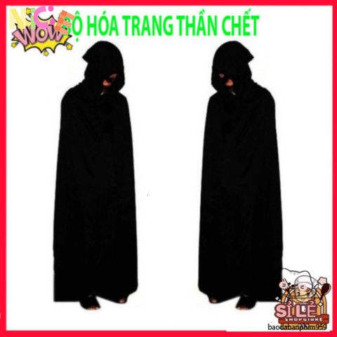 Bộ Trang Phục Halloween Thần Chết - Áo Choàng Có Mũ, Găng Tay Xương Sợ Hãi - Thời Trang Hóa Trang Độc Đáo Cho Tiệc Tùng