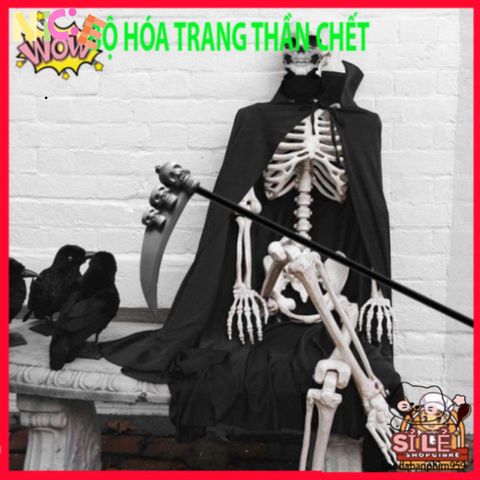 Bộ Trang Phục Halloween Thần Chết - Áo Choàng Có Mũ, Găng Tay Xương Sợ Hãi - Thời Trang Hóa Trang Độc Đáo Cho Tiệc Tùng