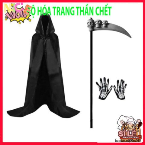 Bộ Trang Phục Halloween Thần Chết - Áo Choàng Có Mũ, Găng Tay Xương Sợ Hãi - Thời Trang Hóa Trang Độc Đáo Cho Tiệc Tùng