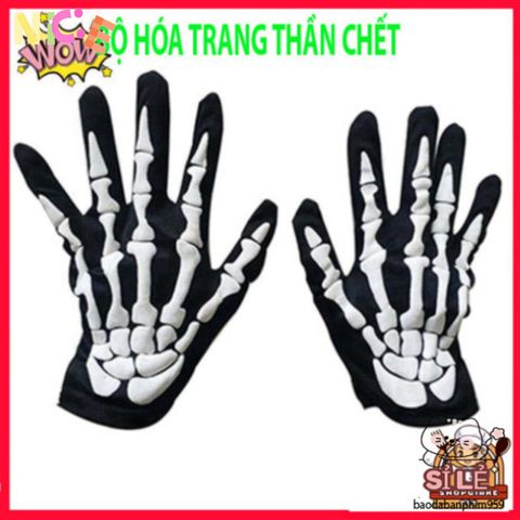Bộ Trang Phục Halloween Thần Chết - Áo Choàng Có Mũ, Găng Tay Xương Sợ Hãi - Thời Trang Hóa Trang Độc Đáo Cho Tiệc Tùng