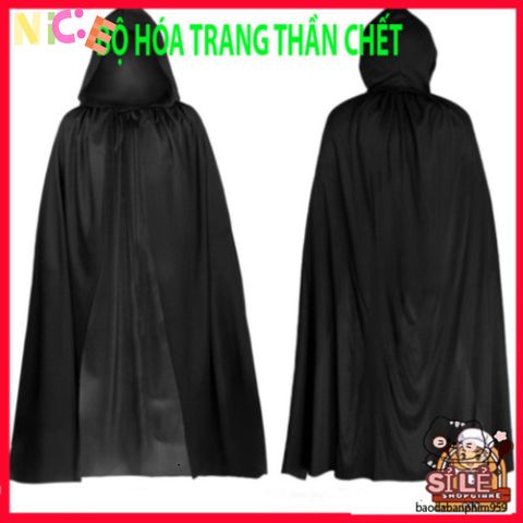 Áo Choàng Halloween 2 Lớp Đen Đỏ - Hóa Thân Thần Chết Phù Thủy Độc Đáo, Trang Phục Cosplay Mùa Lễ Hội