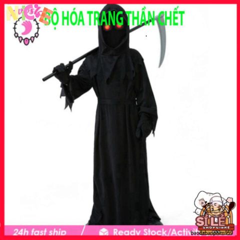 Bộ Trang Phục Thần Chết Halloween Cho Trẻ Em - Gói Đồ Hóa Trang Đầy Đủ Cùng Mũ, Áo Choàng, Găng Tay và Kính Đen
