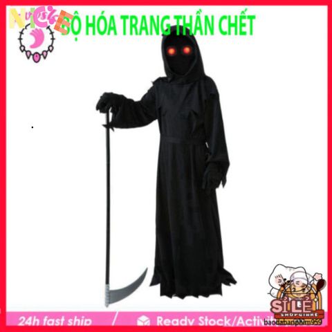 Bộ Trang Phục Thần Chết Halloween Cho Trẻ Em - Gói Đồ Hóa Trang Đầy Đủ Cùng Mũ, Áo Choàng, Găng Tay và Kính Đen