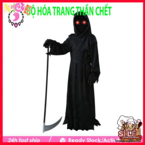 Bộ Trang Phục Thần Chết Halloween Cho Trẻ Em - Gói Đồ Hóa Trang Đầy Đủ Cùng Mũ, Áo Choàng, Găng Tay và Kính Đen