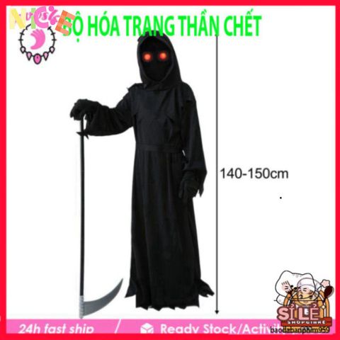 Bộ Trang Phục Thần Chết Halloween Cho Trẻ Em - Gói Đồ Hóa Trang Đầy Đủ Cùng Mũ, Áo Choàng, Găng Tay và Kính Đen