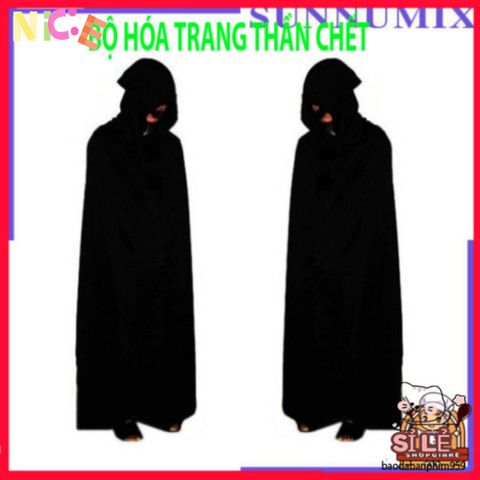 Bộ Trang Phục Halloween Thần Chết 3 Món - Áo Choàng Đầu Ma Quái, Áo Khoác và Găng Tay Xương Độc Đáo cho Bữa Tiệc Hóa Trang