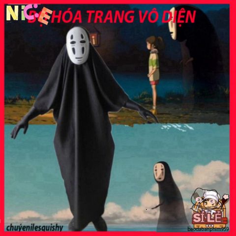 Set Trang Phục Cosplay Ma Vô Diện Spirited Away - Áo Choàng & Mặt Nạ Đen Cho Mọi Lứa Tuổi - Phong Cách Hayao Miyazaki