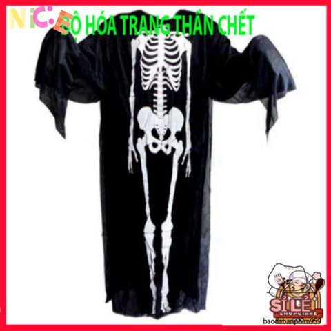 Bộ Hóa Trang Thần Chết Halloween Cho Người Lớn & Trẻ Em - Áo Choàng Và Mặt Nạ Thiết Kế Xương Đầu Lâu Ấn Tượng