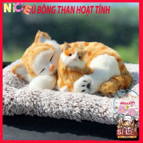 Bộ Đôi Mèo Dễ Thương - Thú Bông Khử Mùi Ô Tô, Lọc Không Khí Than Hoạt Tính, Phụ Kiện Trang Trí Xe Hơi