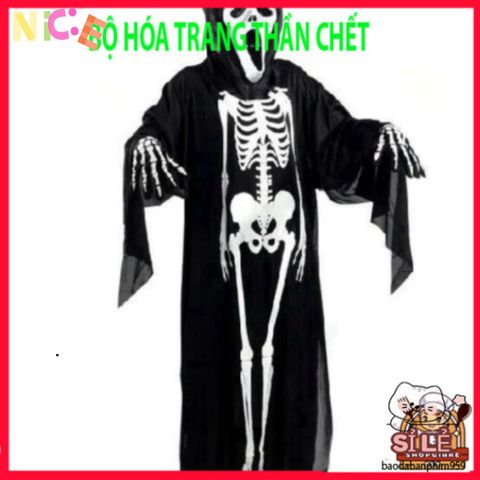 Áo Xương Halloween BT72 Kèm Mặt Nạ Thần Chết - Trang Phục Ma Mị Độc Đáo Cho Lễ Hội Hóa Trang