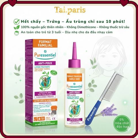 Dầu Gội Diệt Chấy Trứng Chấy Puressentiel 2 trong 1 150ML - Hiệu quả Loại bỏ Chấy và Trứng Chấy, cho Cả Gia Đình