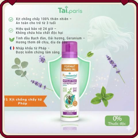 Dầu Gội Diệt Chấy Trứng Chấy Puressentiel 2 trong 1 150ML - Hiệu quả Loại bỏ Chấy và Trứng Chấy, cho Cả Gia Đình