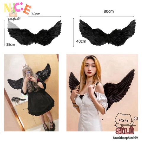 Bộ Cánh Thiên Thần Đen Trắng Lông Vũ cho Người Lớn và Trẻ Em - Trang Phục Cosplay Độc Đáo, Quà Tặng Sinh Nhật