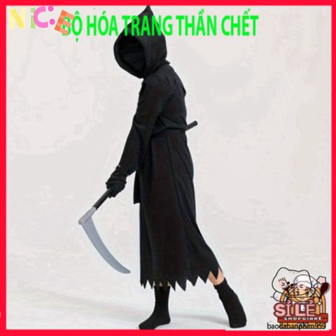 Bộ Trang Phục Hades Thần Chết cho Bé - Halloween Cosplay Đầu Lâu Kỳ Bí, Kích Thước L và XL, Phụ Kiện Lưỡi Hái Có Sẵn