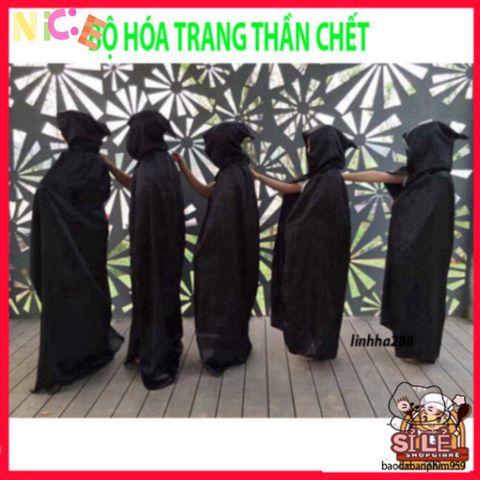 Bộ Trang Phục Thần Chết Halloween Cao Cấp - Áo Quần Ma Quái Cho Nam Nữ Với Mặt Nạ Ám Ảnh, Găng Tay Ấn Tượng