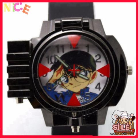Đồng Hồ Thời Trang Trẻ Em Conan - Hình Ảnh Edogawa và Kid Ran Mori, Tính Năng Kính Lúp, Đèn Laser - Quà Tặng Manga Nhật Bản