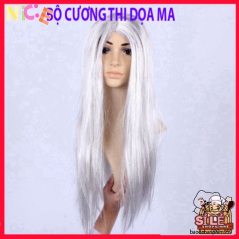 Bộ Hóa Trang Ma Quái Tóc Trắng Cho Halloween - Áo Choàng, Găng Tay, Mũ & Kính LED Đỏ, Trang Phục Cosplay Thần Chết Kinh Dị