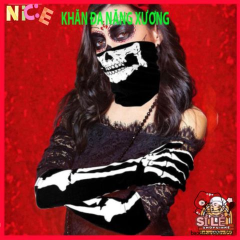 Khăn Đầu Lâu Ma Quái - Phụ Kiện Thời Trang Halloween, Mặt Nạ Kinh Dị & Găng Tay Ma Xương, Phù Hợp Cho Tiệc Hóa Trang