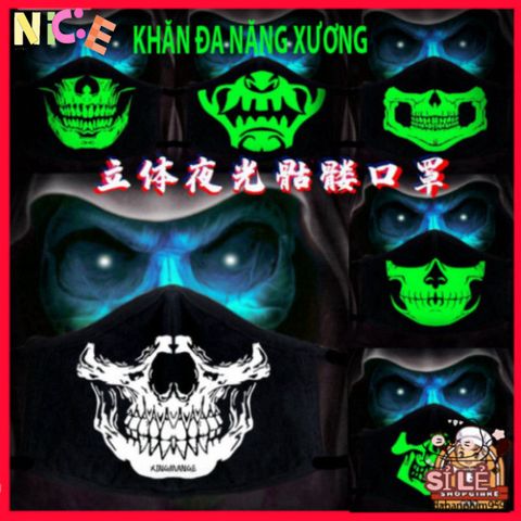 Khẩu Trang Dạ Quang Họa Tiết Đầu Skull Thời Trang Anime - Khẩu Trang Bảo Vệ Độc Đáo Cho Halloween & Cosplay