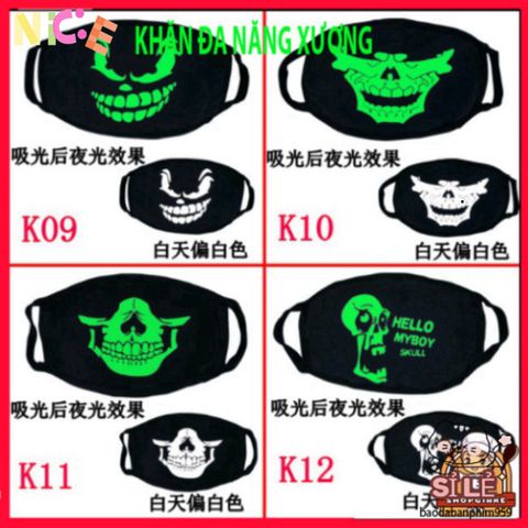 Khẩu Trang Dạ Quang Họa Tiết Đầu Skull Thời Trang Anime - Khẩu Trang Bảo Vệ Độc Đáo Cho Halloween & Cosplay