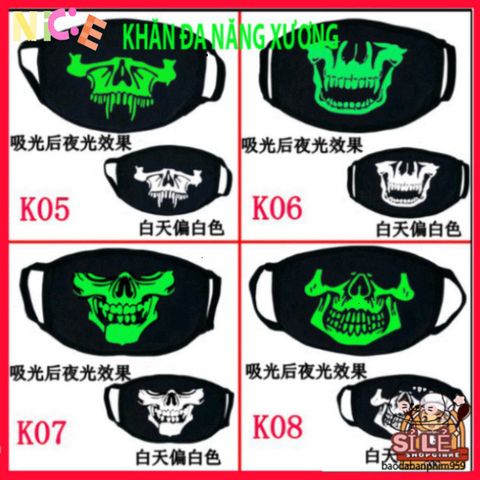 Khẩu Trang Dạ Quang Họa Tiết Đầu Skull Thời Trang Anime - Khẩu Trang Bảo Vệ Độc Đáo Cho Halloween & Cosplay