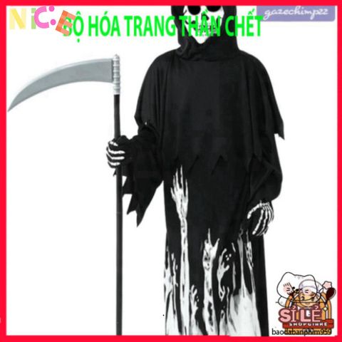Set Trang Phục Halloween Thần Chết Cho Bé - Áo Choàng Phát Sáng, Mũ Và Găng Tay Dễ Thương, Phù Hợp Tuổi 7-9