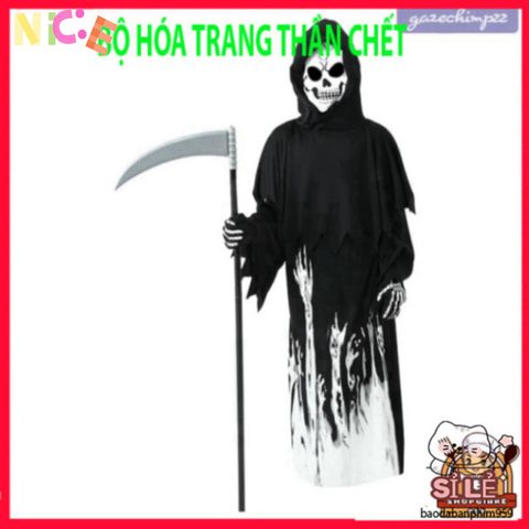 Set Trang Phục Halloween Thần Chết Cho Bé - Áo Choàng Phát Sáng, Mũ Và Găng Tay Dễ Thương, Phù Hợp Tuổi 7-9