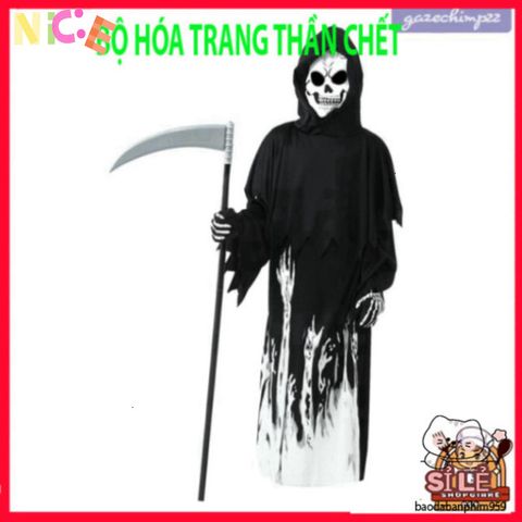 Set Trang Phục Halloween Thần Chết Cho Bé - Áo Choàng Phát Sáng, Mũ Và Găng Tay Dễ Thương, Phù Hợp Tuổi 7-9