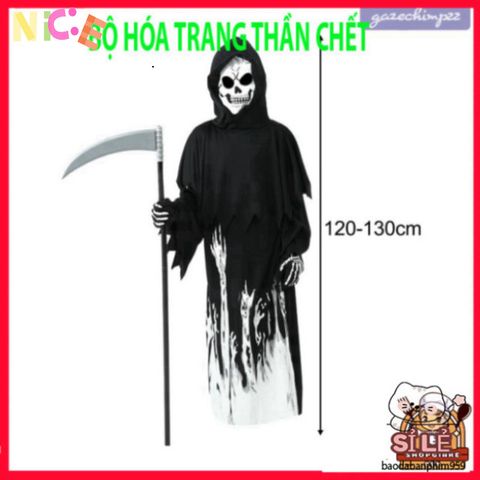 Set Trang Phục Halloween Thần Chết Cho Bé - Áo Choàng Phát Sáng, Mũ Và Găng Tay Dễ Thương, Phù Hợp Tuổi 7-9