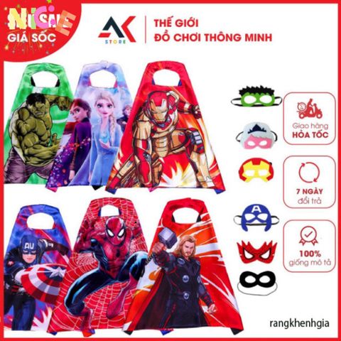 Áo Choàng Siêu Anh Hùng 3D HD Kèm Mặt Nạ - Trang Phục Halloween Cho Bé - Người Nhện, Batman, Người Sắt, Superman
