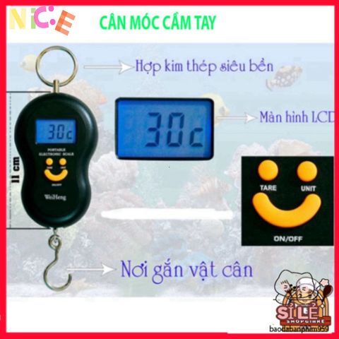 Cân Điện Tử Mini 50kg Xách Tay Hình Mặt Cười - Thiết Kế Dễ Thương, Chính Xác Dùng Để Cân Thực Phẩm, Tiện Lợi Cho Mua Sắm